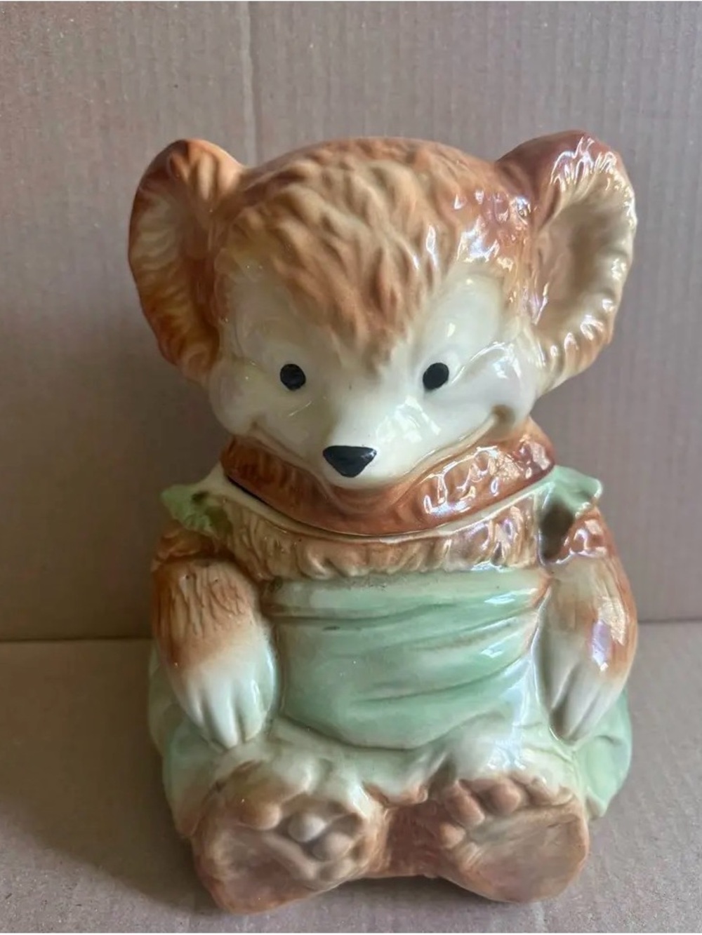 Vintage Ceramic Brown and Green Bear Figurine